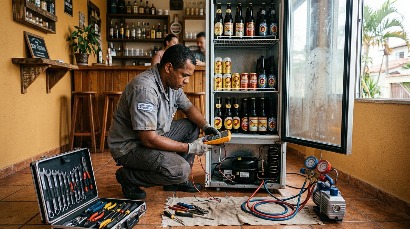 Substituição de termostato de cervejeira em serviço técnico em São Bernardo do Campo‑SP